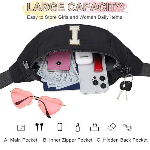 Image of Crossbody bags for women,Personalized Fanny Pack Crossbody Bag Waist Pack with Initial Letter Patch,Christmas Gifts Cute Trendy Stuff for Daughter Sister Her,Black I