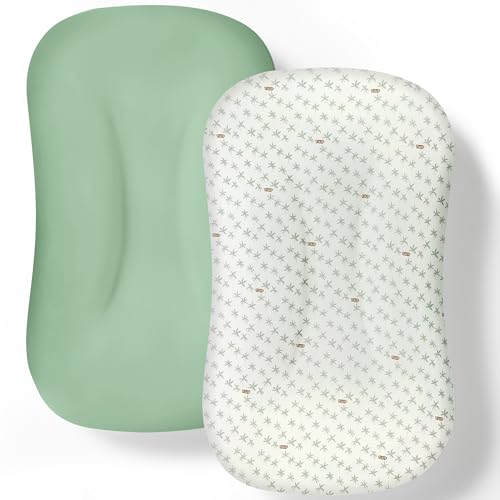 Image of Cpzzkq Baby Lounger Cover 2 Pack - Silky Soft and Breathable Infant Lounger Cover, Newborn Lounger Slipcover for Baby Boys Girls, Fits Cpzzkq & Most Loungers, Cover Only, Green