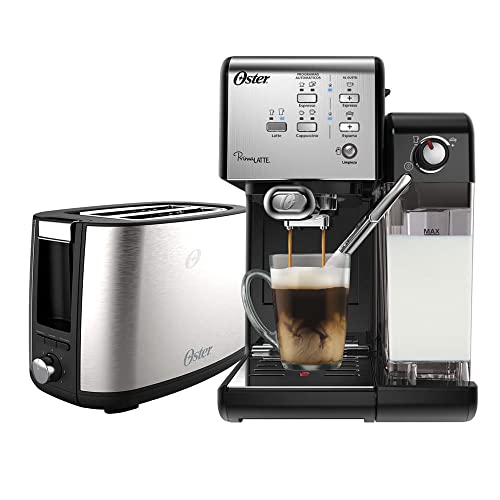 Kit Cafeteira PrimaLatte Black e Torradeira Inox Oster - 127V