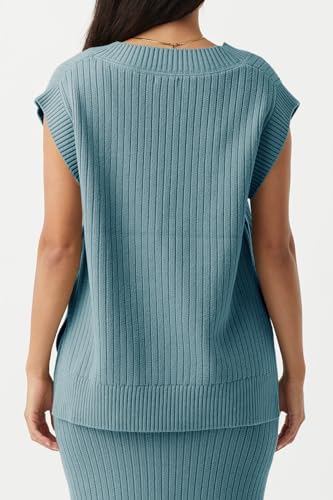 Image of Saodimallsu Womens V Neck Sweater Vest Oversized Ribbed Knit Sleeveless Casual Loose Fit Pullover Tank Top