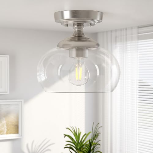 Image of VONLUCE Industrial Semi Flush Mount Ceiling Light, Brushed Nickel
