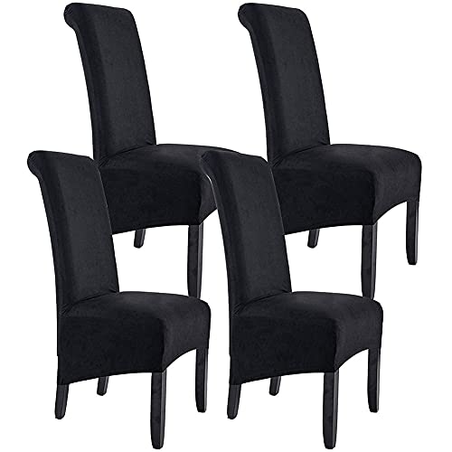 BXFUL Dining Chair Covers, Waterproof Suede Chair Slipcover Stretch Chair Protector Chair Covers for Dining Room Removable Washable for Dining Room, Hotel and Banquet (4 Pcs,Black)