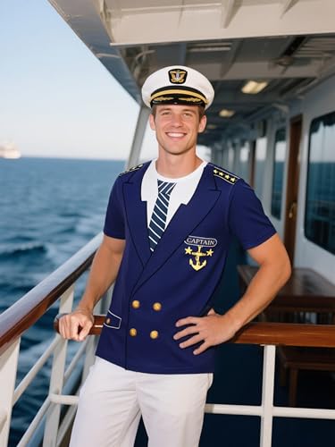 Funny World Men's Captain T-Shirt Graphic Short Sleeve Yacht Party Costume Tee