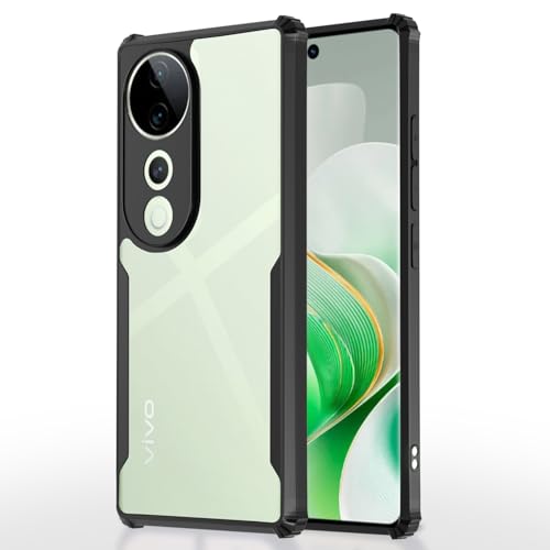 Image of Pikkme Crystal Clear Transparent Back | Ultra Hyrbid | Full Camera Protection | Raised Edge | Bumper Back Case for Vivo V40 5G / V40 Pro 5G / T3 Ultra 5G (Black)
