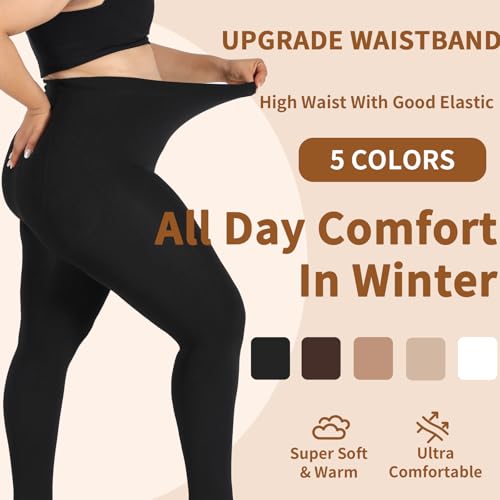 DancMolly Plus Size Fleece Lined Tights Winter Warm Womens Tights, High Waisted Opaque Pantyhose3