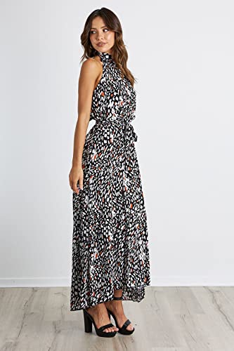 Image of PRETTYGARDEN Women's Halter Neck Floral Long Maxi Dress Casual Sleeveless Backless Dresses Loose Ruffle Sundress with Belt