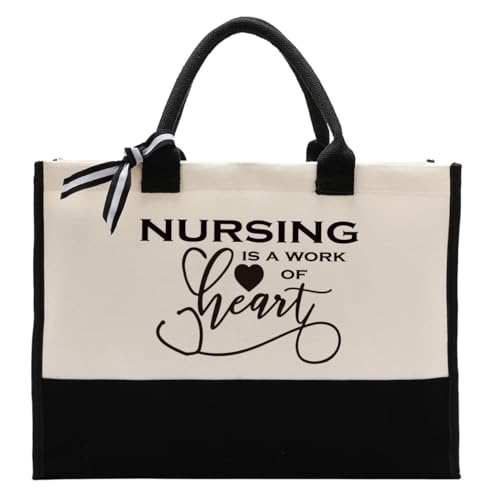 Nurse Canvas Tote Bag Gift, Nurse Bag with Saying - Nursing is A Work of Heart, Canvas Tote Bag for Gifting, Cotton Canvas Bag for Nurse, Inspirational Nurse Graduation Gift, Thank You Gift for Nurse