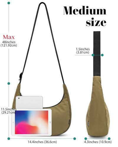 Image of Iioscre Medium Nylon Crossbody Crescent Bag for Women Men, 2 Zippers Crossbody Hobo Bag with Adjustable Strap & Inner Pockets