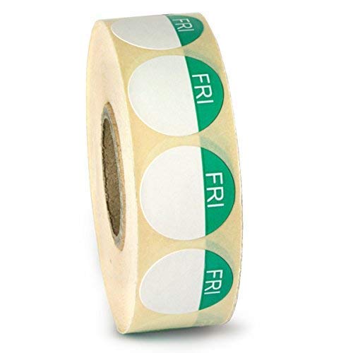 We Can Source It Ltd - Day Dots Food Labels Friday (Green) - 1 Roll - 1000 Stickers Per Roll - Self Adhesive | Food Hygiene Day Labels, Food Rotation Labels for Commercial Kitchens, Restaurants