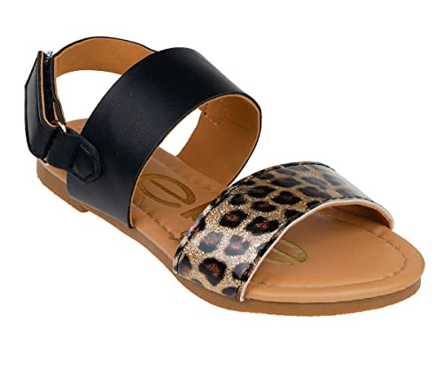 Image of bebe Girl's Sparkly and Strappy Glitter Leatherette Flat Sandals with Adjustable Strap (Toddler /Little Kid)