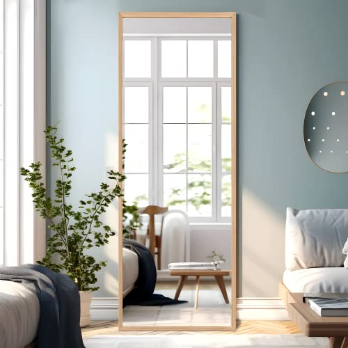 Image of NeuType Full Length Hanging Floor Mirror with Standing Holder Bedroom Locker Room (Natural Wood)