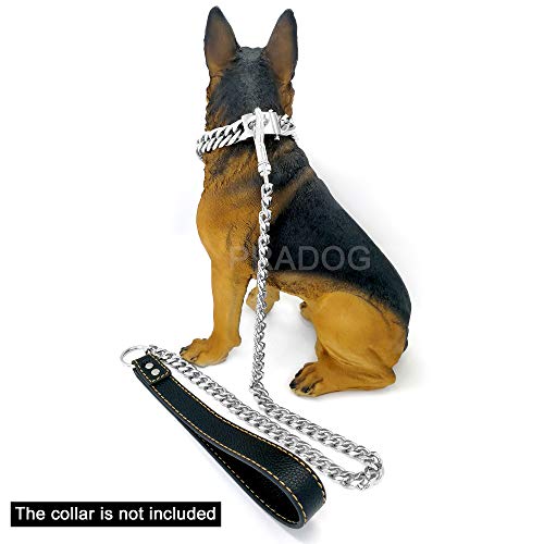 Dog Chain Leash Dog Leash Heavy Duty Strong Chew Proof 13Mm Chian Length 2Ft 3Ft 4Ft Chrome Stainless Steel Cuban Link Chain With Comfortable Leather Handle(Totally Length Of 3Ft) #TOP6