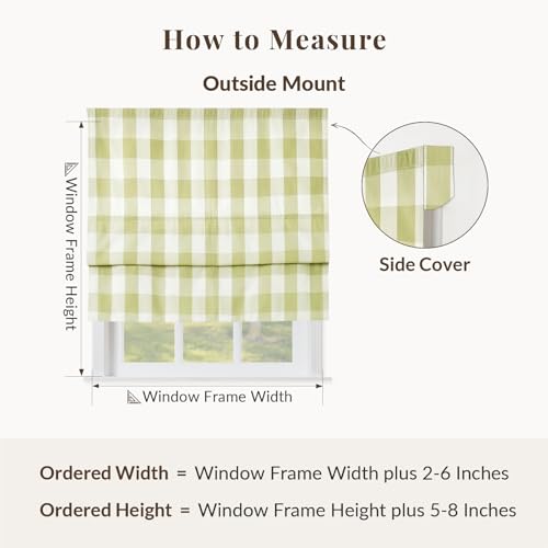 Image of TWOPAGES No Drill Cordless Buffalo Plaid Roman Shades Gingham Checkered Roman Blinds for Windows, Custom Made Room Darkening Blinds Farmhouse Shades, Olivine Grid, 1 Piece