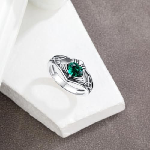 Celtic Knot Claddagh Ring for Men S925 Sterling Silver Oxidized Heart Birthstone Claddagh Ring Cool Irish Jewelry for Men Husband Anniversary Free Engraved Size 4 to 163