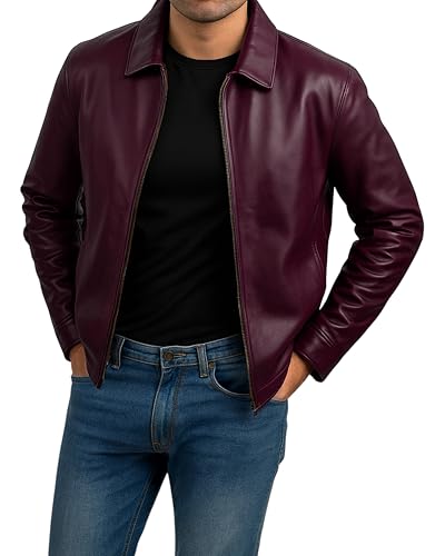 Image of Jild Polo Collar Premium Leather Jacket Men - Old School Classic Style Everyday Wear Real Lambskin Mens Leather Jacket