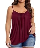 TIYOMI Plus Size Cami Tops for Women Spaghetti Tank Adjustable Straps Buttons Sexy Cleavage V Neck Vest Party Holiday Suspenders Plain Solid Color Summer Date Burgundy Red 2XL