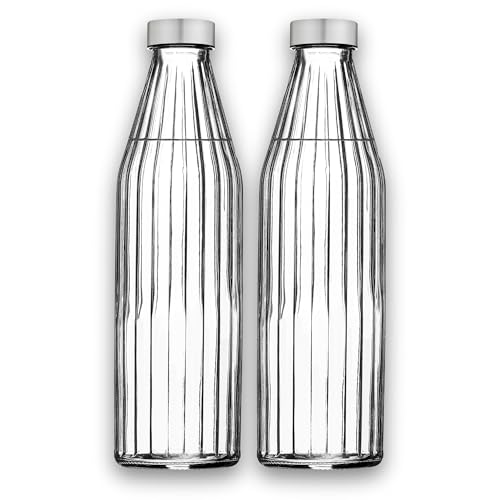 Image of SAND DUNE ClearColour Glass water bottle, 800 ml Each, Set of 2, with Leak-Proof Airtight Stainless-Steel Lid for Water, Smoothie, Juices - Reusable Travel Glass Drinking Fridge Bottles