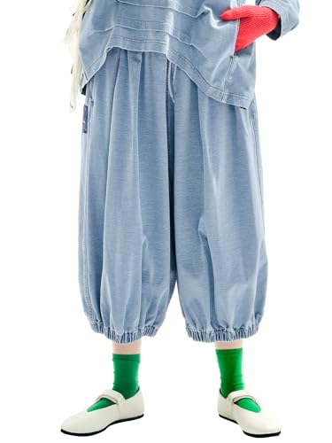 2025 Fall Literary Wash Knit Denim Thigh Culotte Women's Cropped Pants 255281