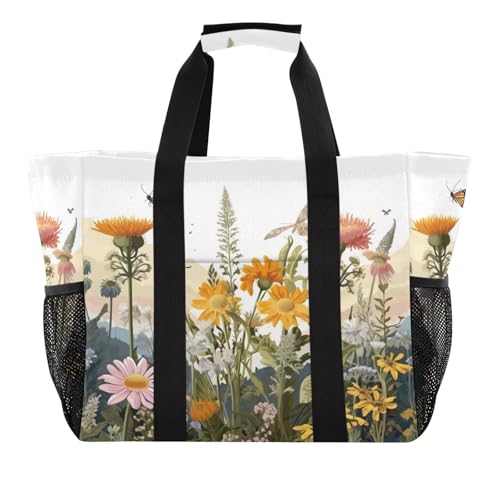 Nander Herb Flower Foldable Tote Bag Waterproof Sandproof Women Beach Bag Handbag Gym Bag