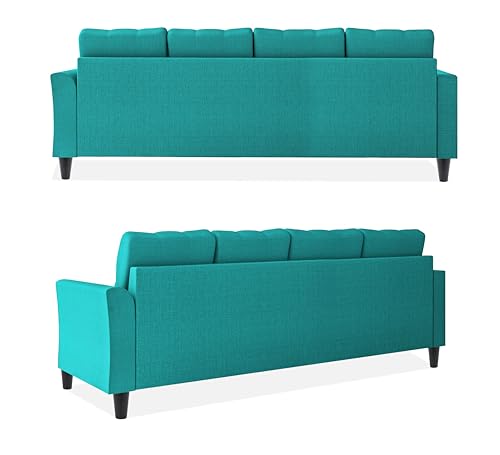 Image of Adorn India Maddox Tufted L Shape 5 Seater Sofa Set LHS (Aqua Blue) (3 Year Warranty)