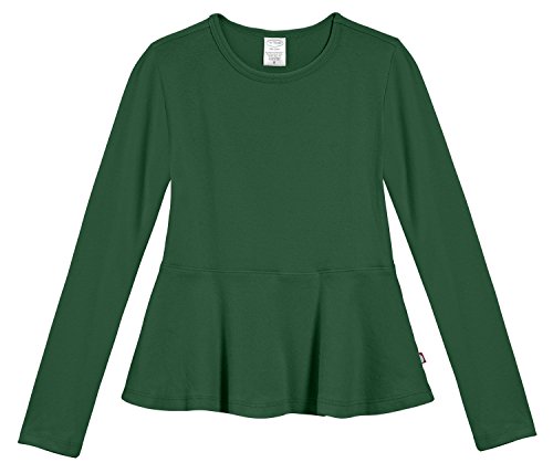 City Threads Big Girls' Cotton Long Sleeve Peplum Top Blouse Shirt for School, Parties or Play Perfect for Sensitive Skin and Sensory Friendly SPD, Forest Green, 12
