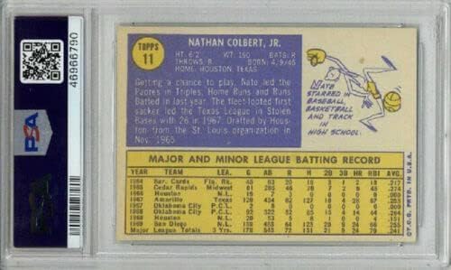 1970 TOPPS #11 NATE COLBERT BASEBALL CARD PSA 7 CENTERED NM NEAR MINT