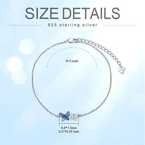 Butterfly Anklet For Women 925 Sterling Silver Link Adjustable Foot Bracelet Anklet With Blue Butterfly Crystal From Austria, Anklet Gifts For Women Girls #TOP5