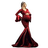 Pregnant Women Mermaid Maternity Dress for Baby Shower Photography Long Bell Sleeve Maternity Gown S