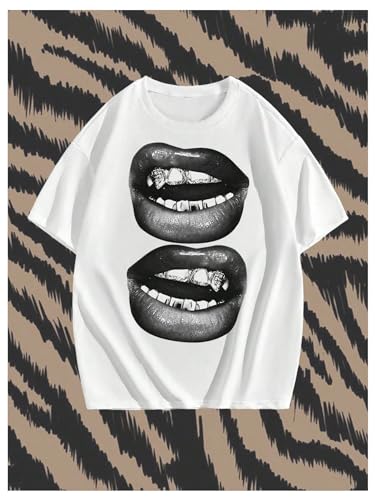 GORGLITTER Men's Lip Pattern Graphic Tees Loose Short Sleeve Crewneck T Shirts Streetwear Top2