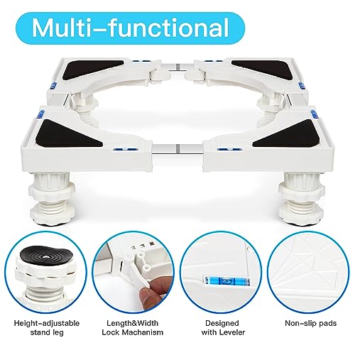 Image of Nefish Mini Fridge Stand Adjustable Refrigerator Stand with 4 Strong Feet Universal Appliance Stand Base Heavy Duty Washer and Dryer Stand Laundry Pedestal Multi-Functional Base (White)