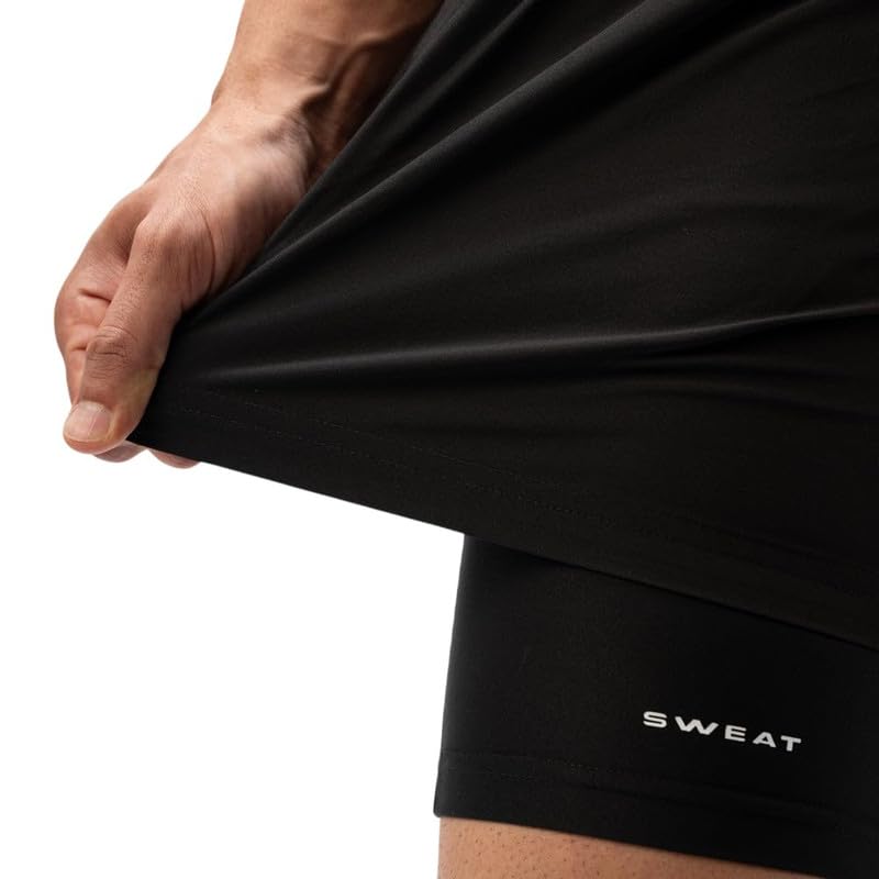 Image of Men's 2-in-1 Running Shorts | Built-in Compression Liner | 86% Nylon 14% Spandex | Zip Pockets | Anti-Chafe Quick-Dry | Reflective (in, Alpha, 2XL, Regular, Onyx Black)