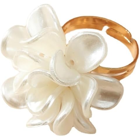 Flower Rings for Women White Flower Ring Statement Open Adjustable Ring for Women