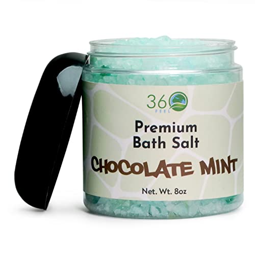360Feel Detox Bath Salt Body Scrub - Chocolate Mint - Great as a Face Scrub & Exfoliating Body Scrub for Acne Scars, Stretch Marks, Foot Scrub, Great Gifts For Women - 8 Fl Oz