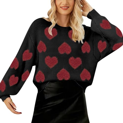 Heart Sweater for Women Love Valentine's Day Knitted Top Casual Long Sleeve Sweater Pullover New3
