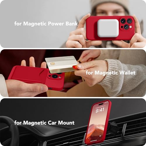 Image of Magnetic for iPhone 13 Pro Max Case, Compatible with MagSafe, [Full Camera Protection][Screen Protector] Silicone Shockproof Protective Phone Case for iPhone 13 Pro Max 6.7 inch, Deep Red