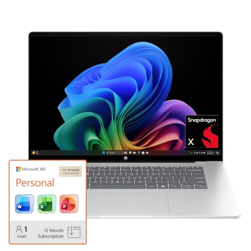 Image of HP OmniBook 5 16 inch Next Gen AI PC, 2K Display, Snapdragon X X1-26-100, 16 GB RAM, 512 GB SSD + Microsoft 365 Personal 12-Month Subscription Bundle