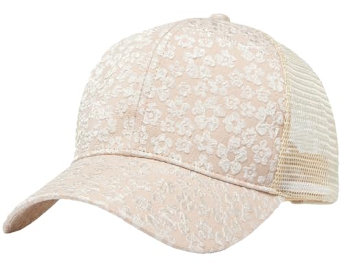 Gorra de béisbol para mujer con diseño de malla y visor floral miniatura 1