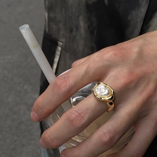 Baroque Pearl Ring for Women Gold Pearl Statement Ring Adjustable Open Pearl Finger Ring Chunky Irregular Pearl Rings Fashion Wedding Jewelry for Women2