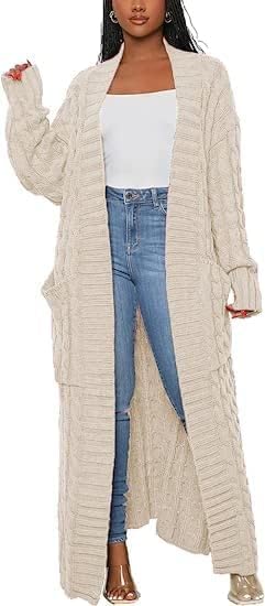 SHINFY Women Long Sleeve Open Front Knit Long Cardigan Casual Knitted Maxi Sweater Coat Outwear with Pockets - Image 2