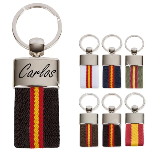 ibera gifts - Llavero Personalizado con Colores de la Bandera Española, Metal y Tela, Llaveros Personalizados y Llaveros Originales, Presentado en Bolsa de Regalo (Negro)