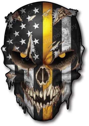 Image of Thin Yellow Line Skull Decal Sticker Bumper Graphic Emergency Dispatcher First Responder Tow Operator Honor - Made with Waterproof Ink - Safe for Vehicle Paint