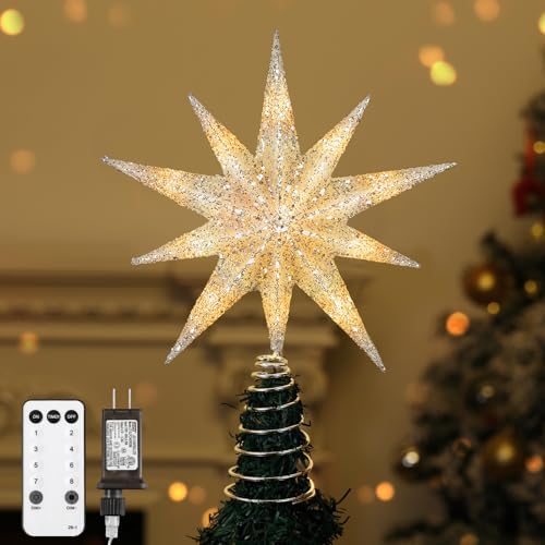 Lewondr Christmas Tree Topper Star, 13inch 10-Point Light Up Xmas...