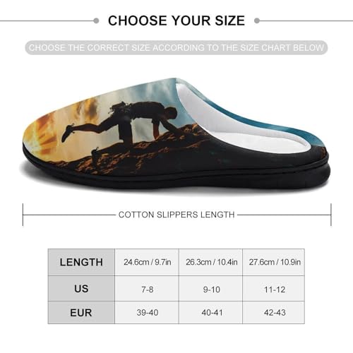 Man Climbing on Rock Mountain Sunset Womens Cotton Slippers Warm House Shoes for Indoor Outdoor2