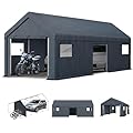MFSTUDIO Outdoor Carport 13x24 ft, Portable Storage Sheds Shelter Garages Heavy Duty Canopy with Rolled up Zipper Doors and Sidewalls, Outside Utility Shed Garage Car Tent for Boat Truck and Tools