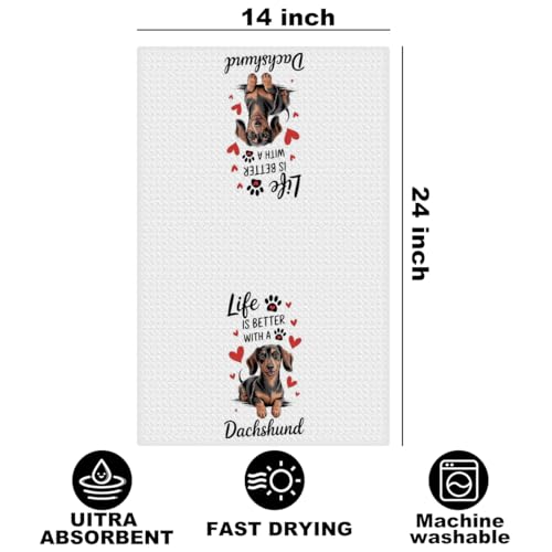 Image of Cute Dachshund Kitchen Towels with Wine Bottle Stopper 24x14 Inch, Dachshund Gifts Reusable Dish Towels for Kitchen Bars Decor, Wine Gift Weiner Dog Gifts for Women Men Christmas Birthday Gift