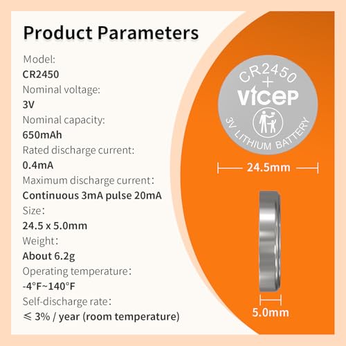 Pack de 5 Pilas CR2450 3V 650mAh Baterías de Litio miniatura 2