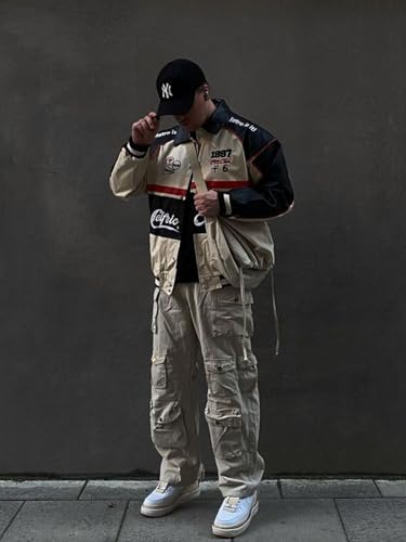 Aelfric Eden Women's Varsity Baseball Jacket Oversize Stitching Color Motorcycle Jacket, 99-apricot3