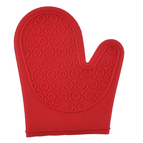 Ruilogod Silicona barbacoa parrilla horno resistente al calor olla guante mitt solo rojo