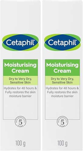 CETAPHIL Moisturising Cream 100g, Rich hydrating body moisturiser for sensitive dry to very dry skin, 48 Hour Hydration, With Glycerin & Panthenol, Hypoallergenic, Dermatologist Tested (Pack of 2)