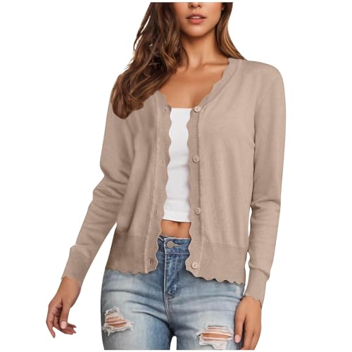 Women's Cardigan Sweater V Neck Lightweight Button Front Knit Tops Khaki - image 1